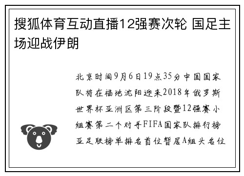搜狐体育互动直播12强赛次轮 国足主场迎战伊朗
